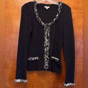 Cache brand - Woman sweater zip up with stretch fringe trim cardigan size L